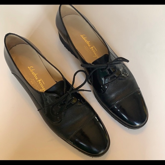Salvatore Ferragamo Black Leather Cap Toe Oxford Loafers 8 - Picture 2 of 3